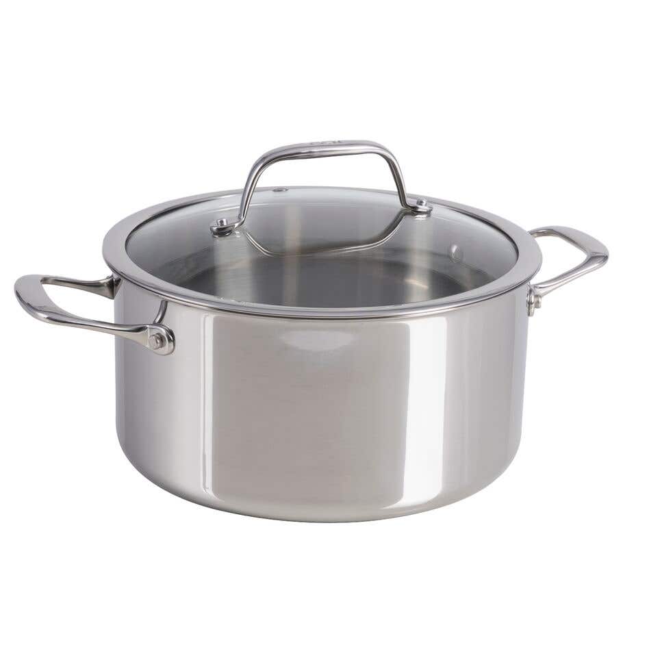Pro Tri-Ply Stainless Steel Cookware, 6 Quart Dutch Oven with Lid, Silver