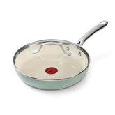 T-fal Inspire Ceramic 10 inch frypan with lid and stainless steel handle, mint green color