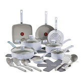 T-fal Refresh Ceramic Non-Stick, 20 Piece Pots and Pans Cookware Set, Arctic Blue