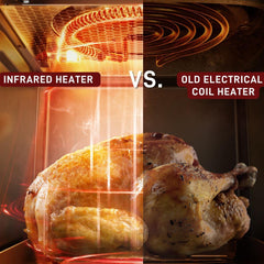 Comparison of infrared heater vs old electrical coil heater cooking a chicken