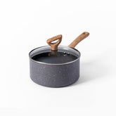 Revive Ceramic Non-Stick interior, 3 quart saucepan with lid, Stone Grey color