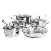 T-fal by Jamie Oliver 10 piece stainless steel pots and pans cookware set with straining lids