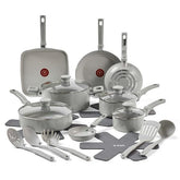 T-fal Refresh Ceramic Non-Stick, 20 Piece Pots and Pans Cookware Set, Moon Grey
