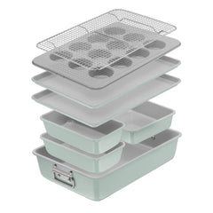 Stackable Ceramic Non-Stick Bakeware, 8 Piece Set, Mint Green