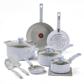 T-fal Refresh Ceramic Non-Stick, 12 Piece Pots and Pans Cookware Set, Arctic Blue