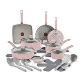 T-fal Refresh Ceramic Non-Stick, 20 Piece Pots and Pans Cookware Set, Dusty Rose