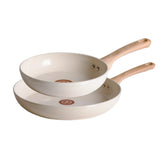 T-fal Ceramic beige 8 inch and 10.5 inch frypan set with wood effect handles