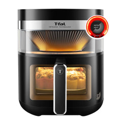 Infrared Air fryer Dual Window with a sleek black design, illuminated cooking basket.
