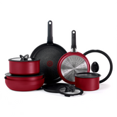 Ingenio Expertise Non-Stick 14 Piece Detachable Handle Cookware Set, Cherry Red