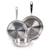 Pro Tri-Ply Stainless Steel Cookware, 3 Piece Frypan Set, 8 inch, 10 inch, 12 inch, Silver