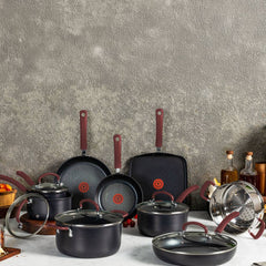 Ultimate Hard Anodized Non-Stick Cookware, 12 Piece Pots and Pans Set, Red Handles