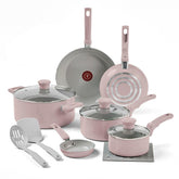 T-fal Refresh Ceramic Non-Stick, 12 Piece Pots and Pans Cookware Set, Dusty Rose