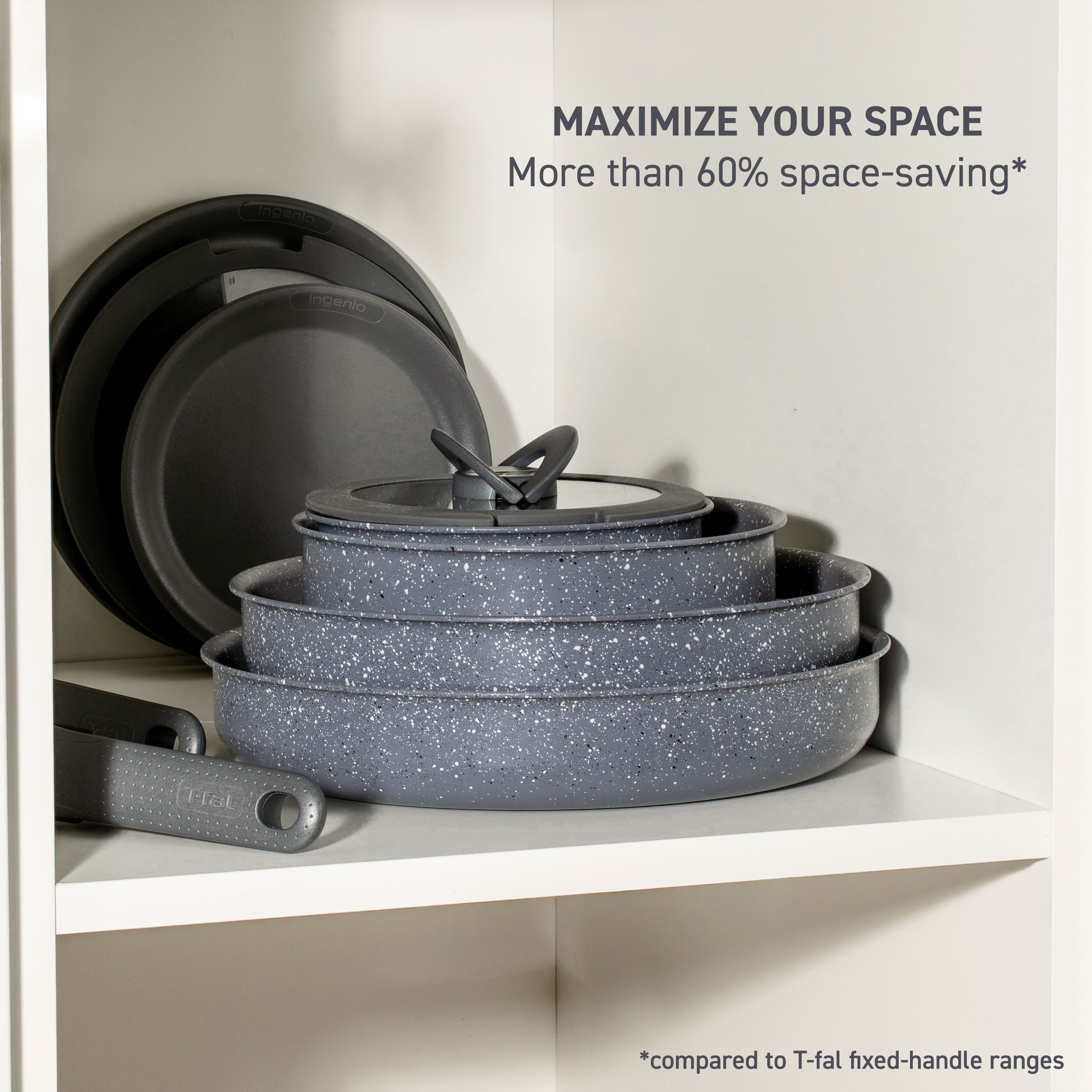 Ingenio Essentials Nonstick, 11 Piece Pots and Pans Cookware Set, Grey Granite Non-Induction