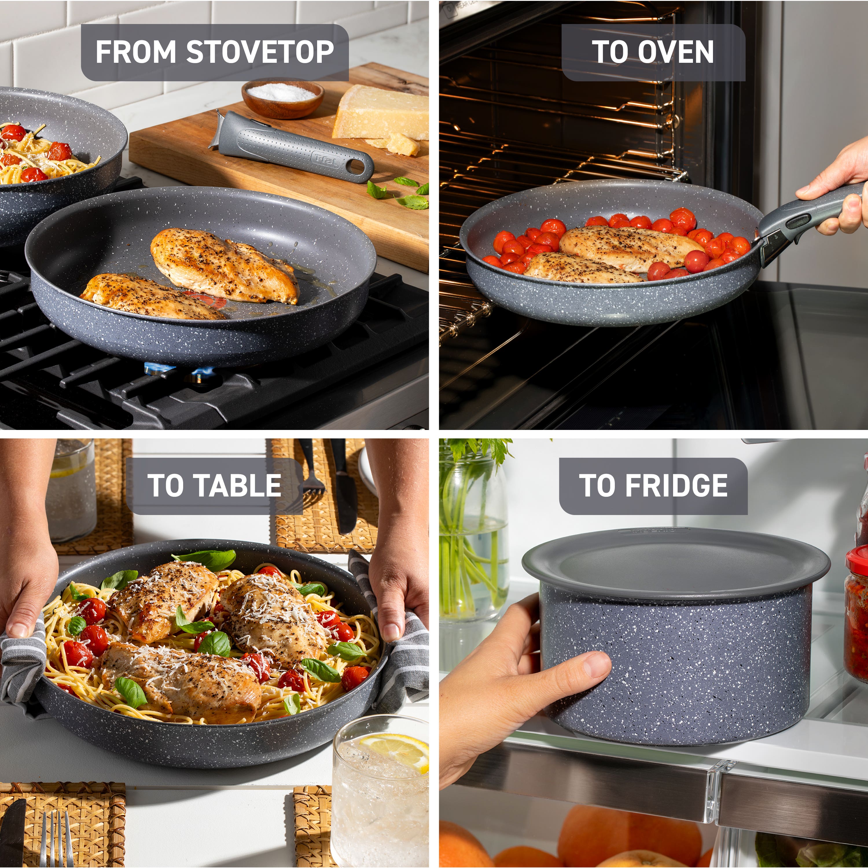 Ingenio Essentials Nonstick, 11 Piece Pots and Pans Cookware Set, Grey Granite Non-Induction
