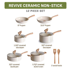 8, 10.5 inch frypans, 1.5, 3 quart saucepans, 3 quart sauté pan, one dutch oven, tools