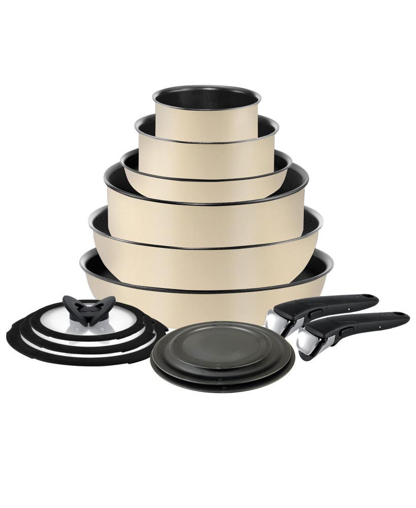 Ingenio Expertise Non-Stick 14 Piece Detachable Handle Cookware Set, French Vanilla