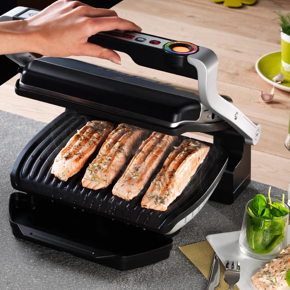 Salmon fillets being cooked in the OptiGrill