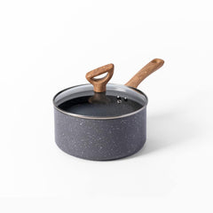 Revive Ceramic Non-Stick interior, 3 quart saucepan with lid, Stone Grey color