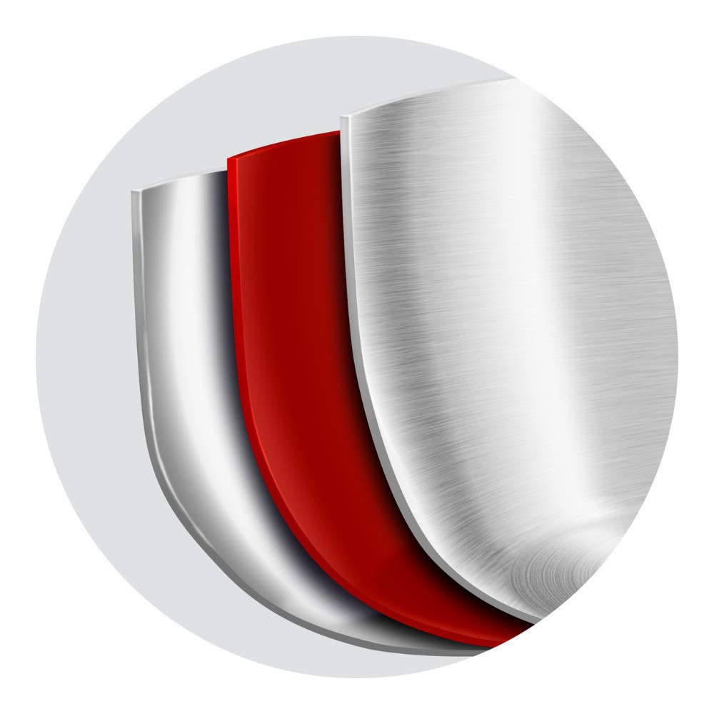 Three-layer cookware stainless steel outer, aluminum core, and stainless steel inner layer