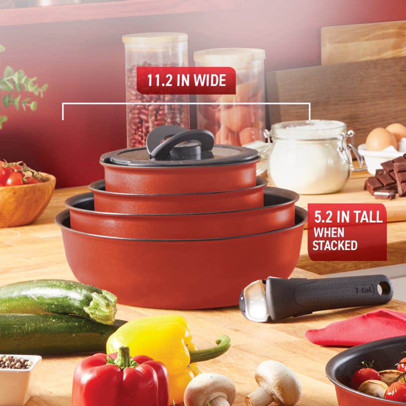 Ingenio Expertise 14 Piece Nonstick Cookware Set, Cherry Red