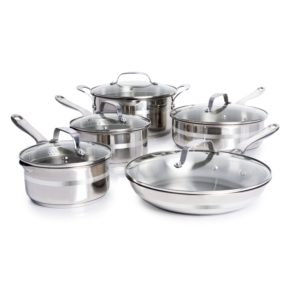 T-fal by Jamie Oliver 10 piece stainless steel pots and pans cookware set with straining lids