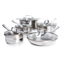 T-fal by Jamie Oliver 10 piece stainless steel pots and pans cookware set with straining lids