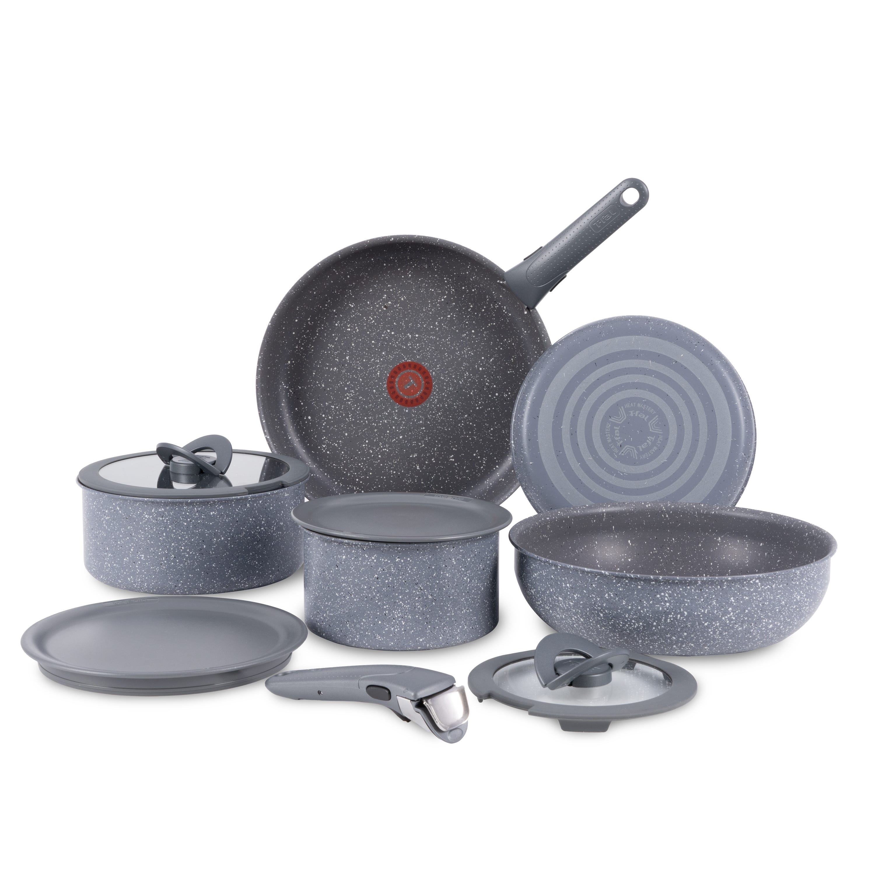 Ingenio Essentials Nonstick, 11 Piece Pots and Pans Cookware Set, Grey Granite Non-Induction