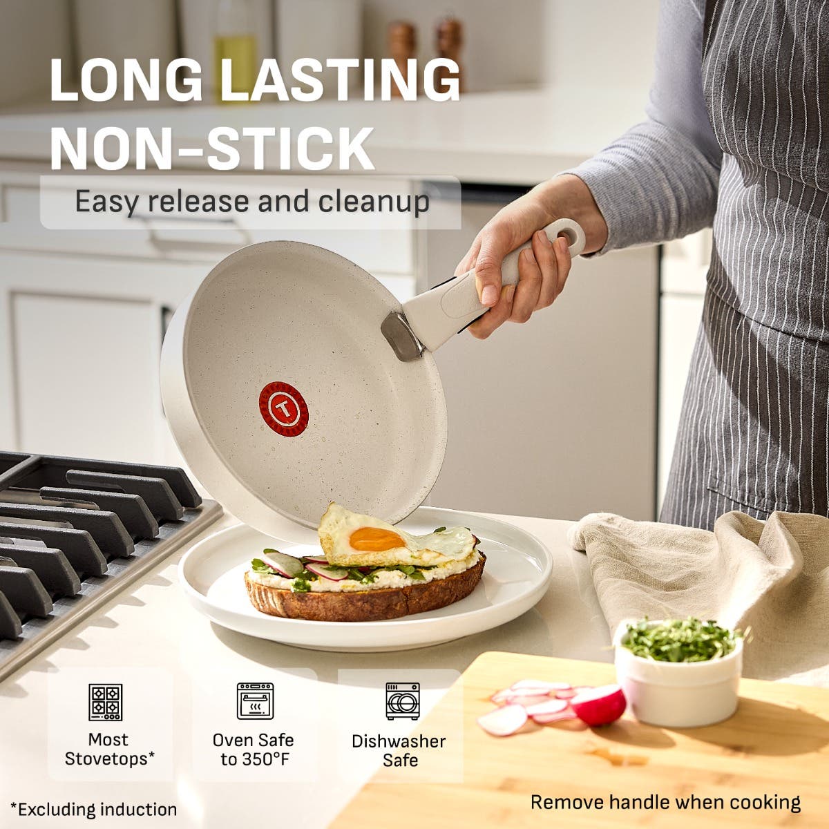 Ingenio Essentials, 11 Piece Pots and Pans Nonstick Cookware Set, Beige Granite Non-Induction