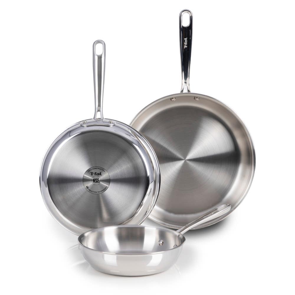 Pro Tri-Ply Stainless Steel Cookware, 3 Piece Frypan Set, 8 inch, 10 inch, 12 inch, Silver