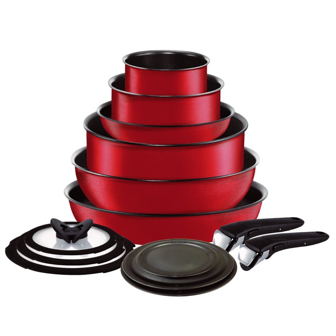 Ingenio Expertise 14 Piece Nonstick Cookware Set, Cherry Red