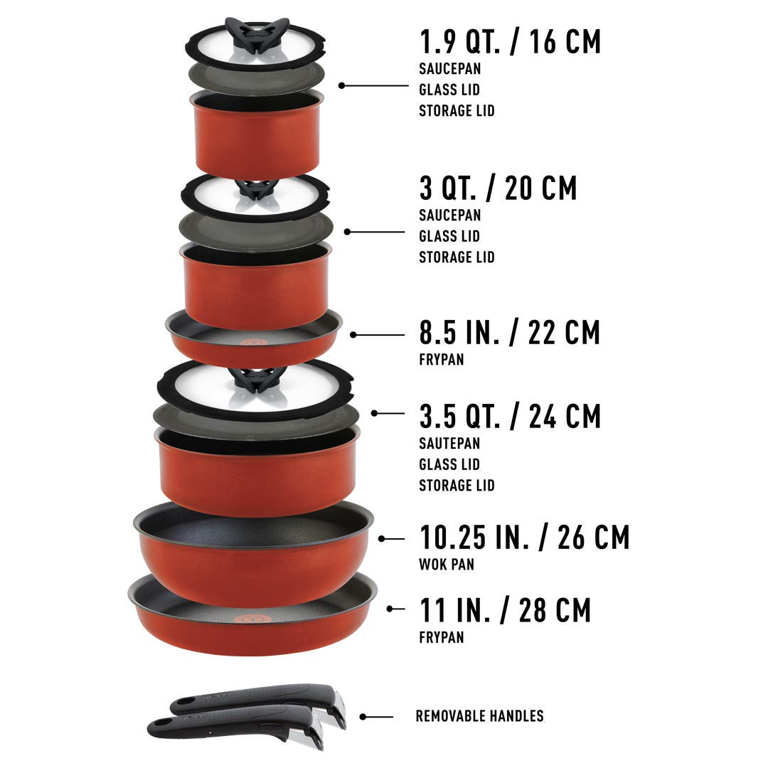 Ingenio Expertise 14 Piece Nonstick Cookware Set, Cherry Red