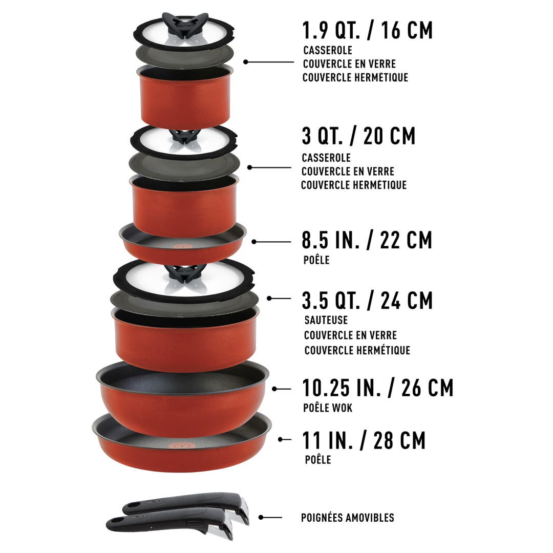 Ingenio Expertise 14 Piece Nonstick Cookware Set, Cherry Red