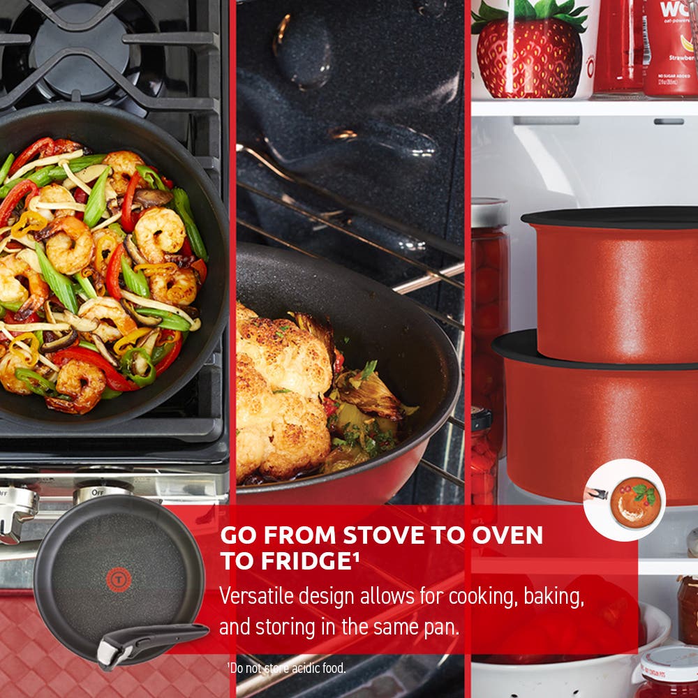 Ingenio Expertise 14 Piece Nonstick Cookware Set, Cherry Red