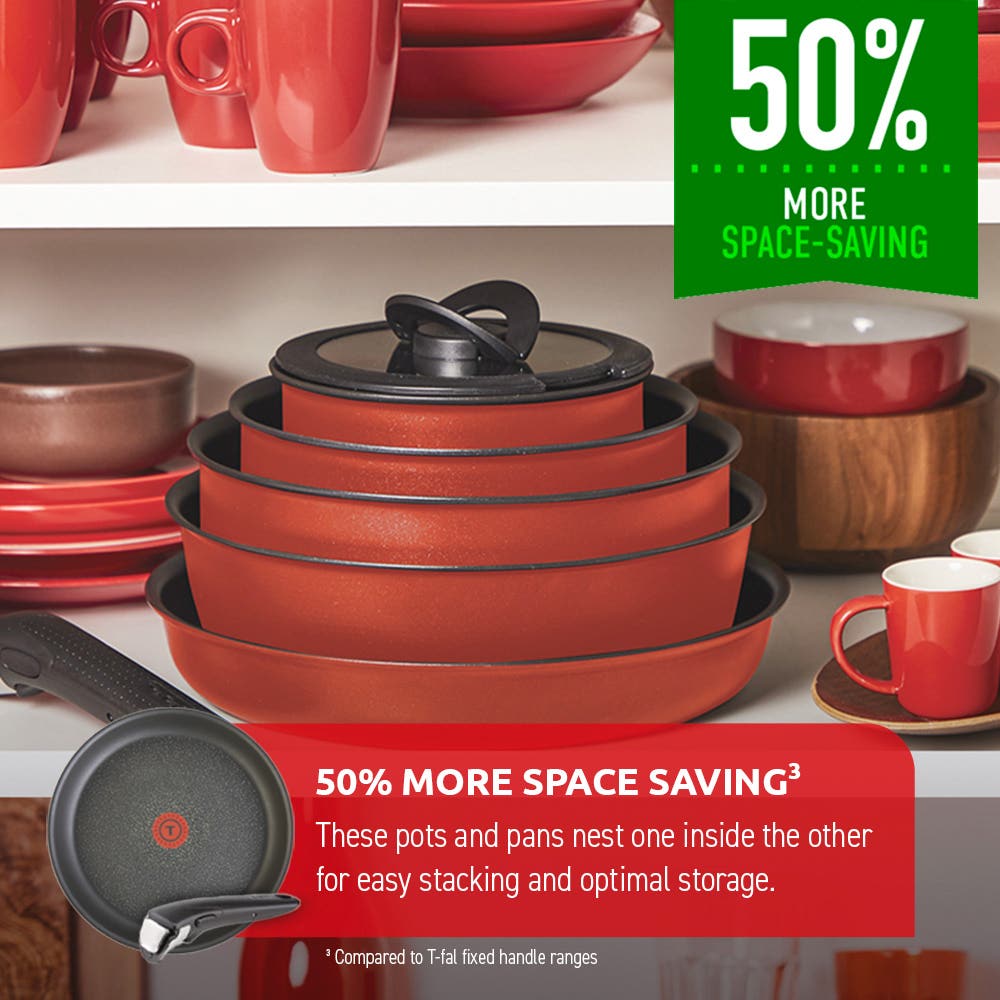 Ingenio Expertise 14 Piece Nonstick Cookware Set, Cherry Red