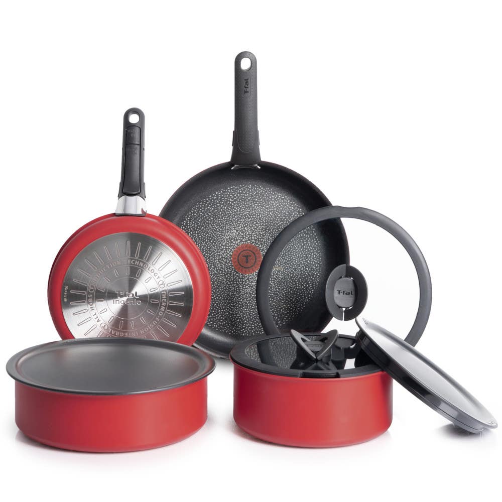 Ingenio Expertise Non-Stick 10 Piece Detachable Handle Cookware Set, Red