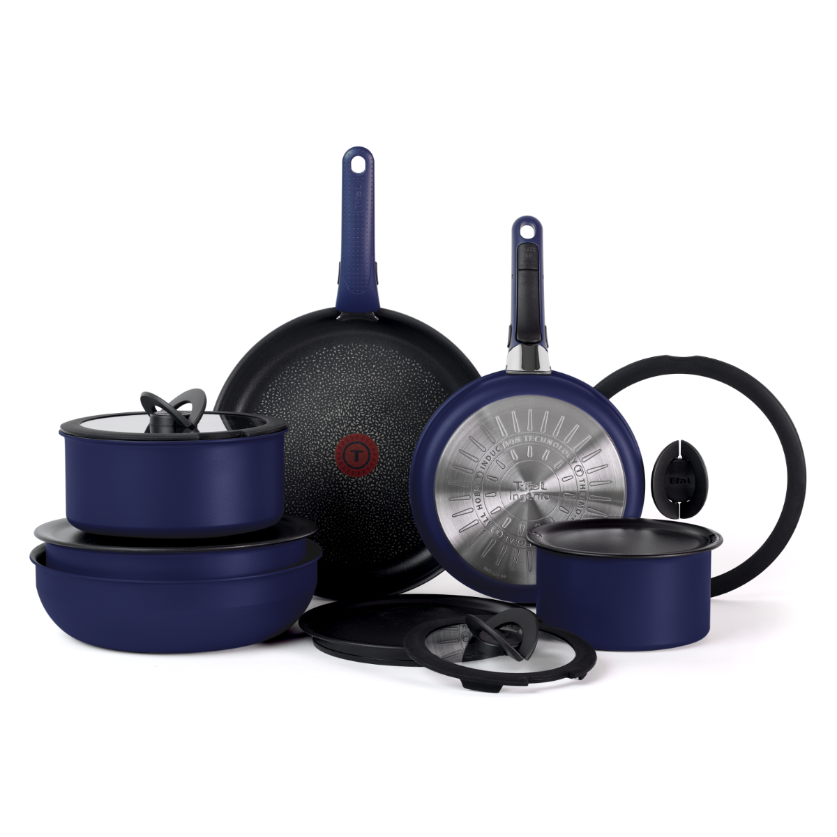 Ingenio Expertise Non-Stick 14 Piece Detachable Handle Cookware Set, Cobalt Blue