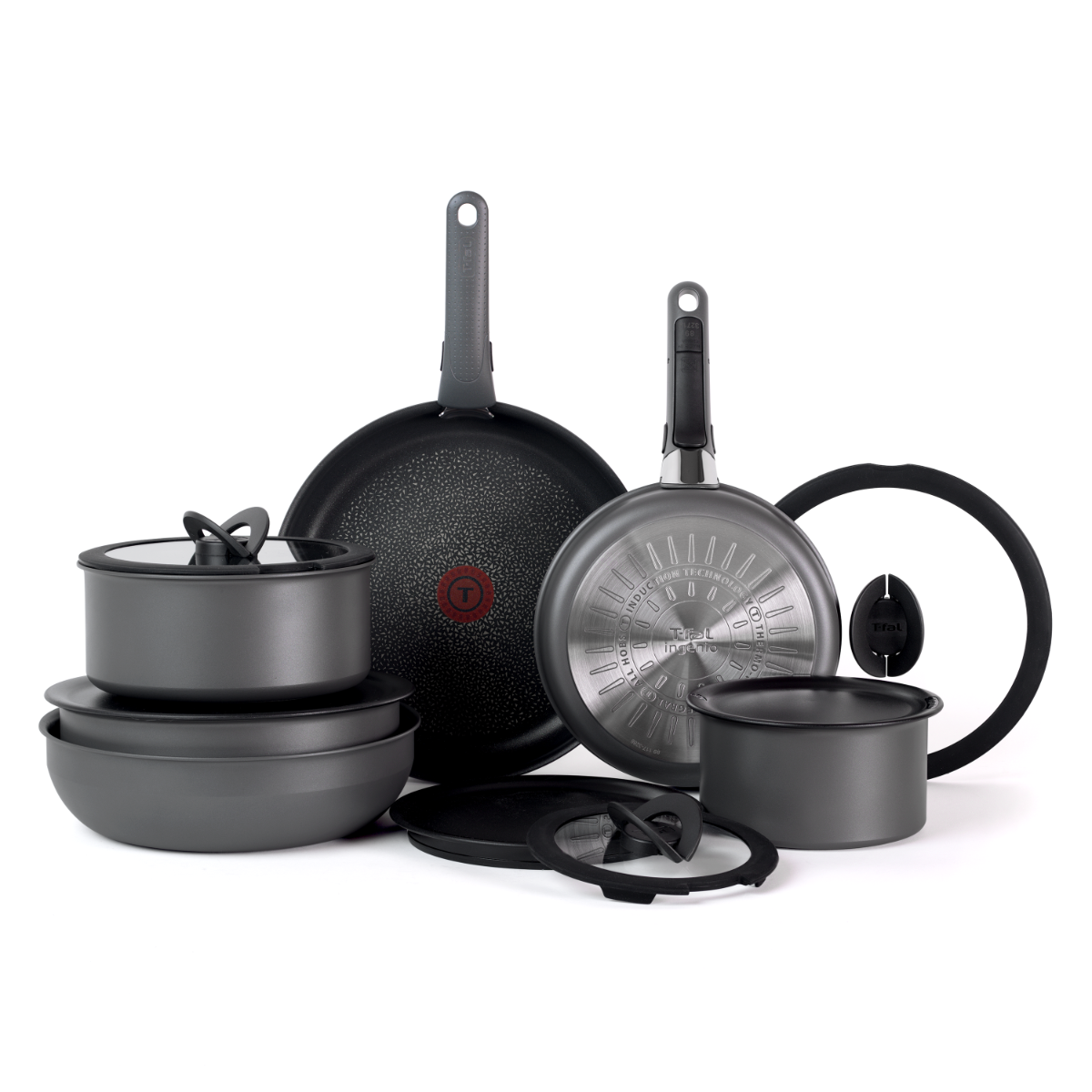 Ingenio Expertise Non-Stick 14 Piece Detachable Handle Cookware Set, smoke grey