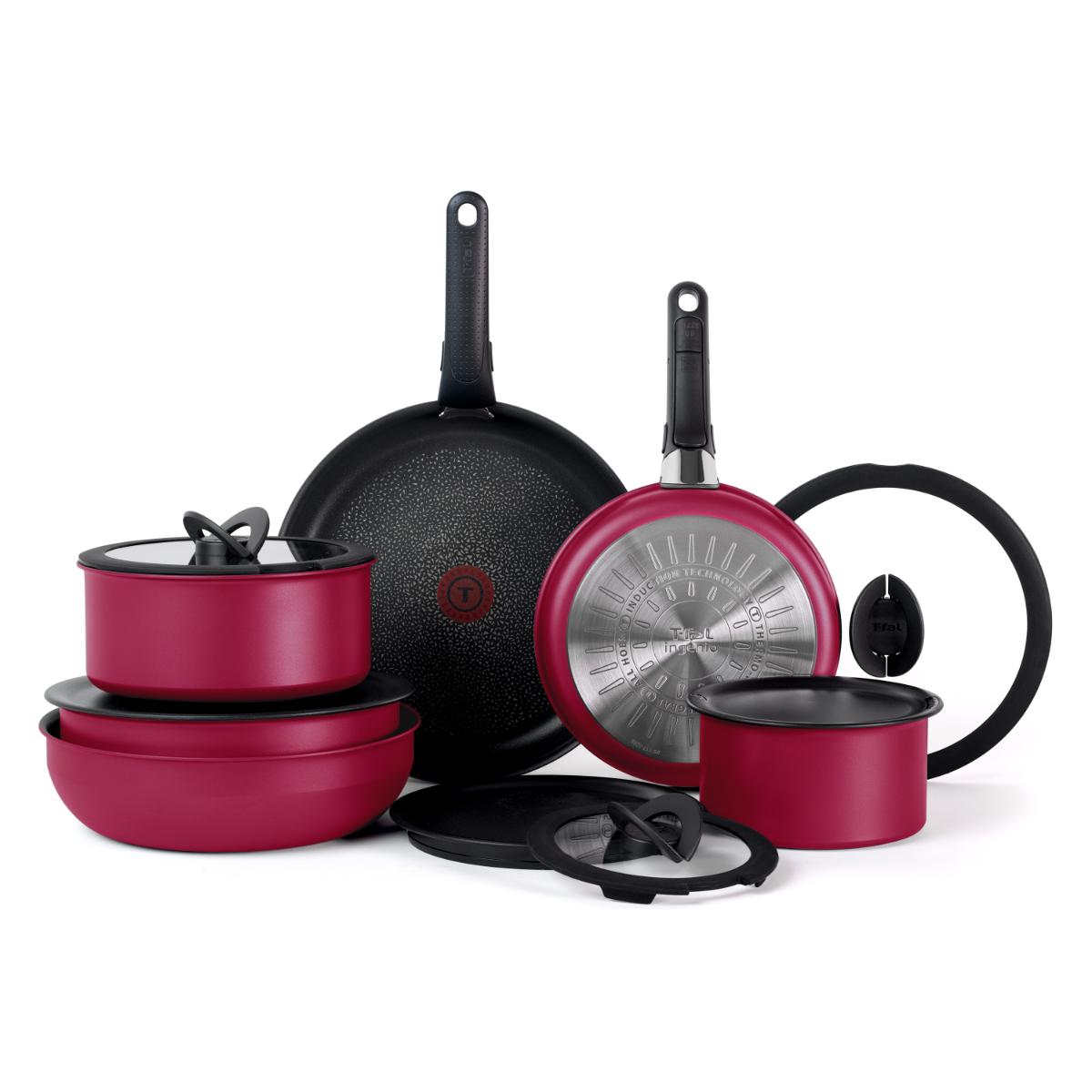 Ingenio Expertise Non-Stick 14 Piece Detachable Handle Cookware Set, Rose Pink