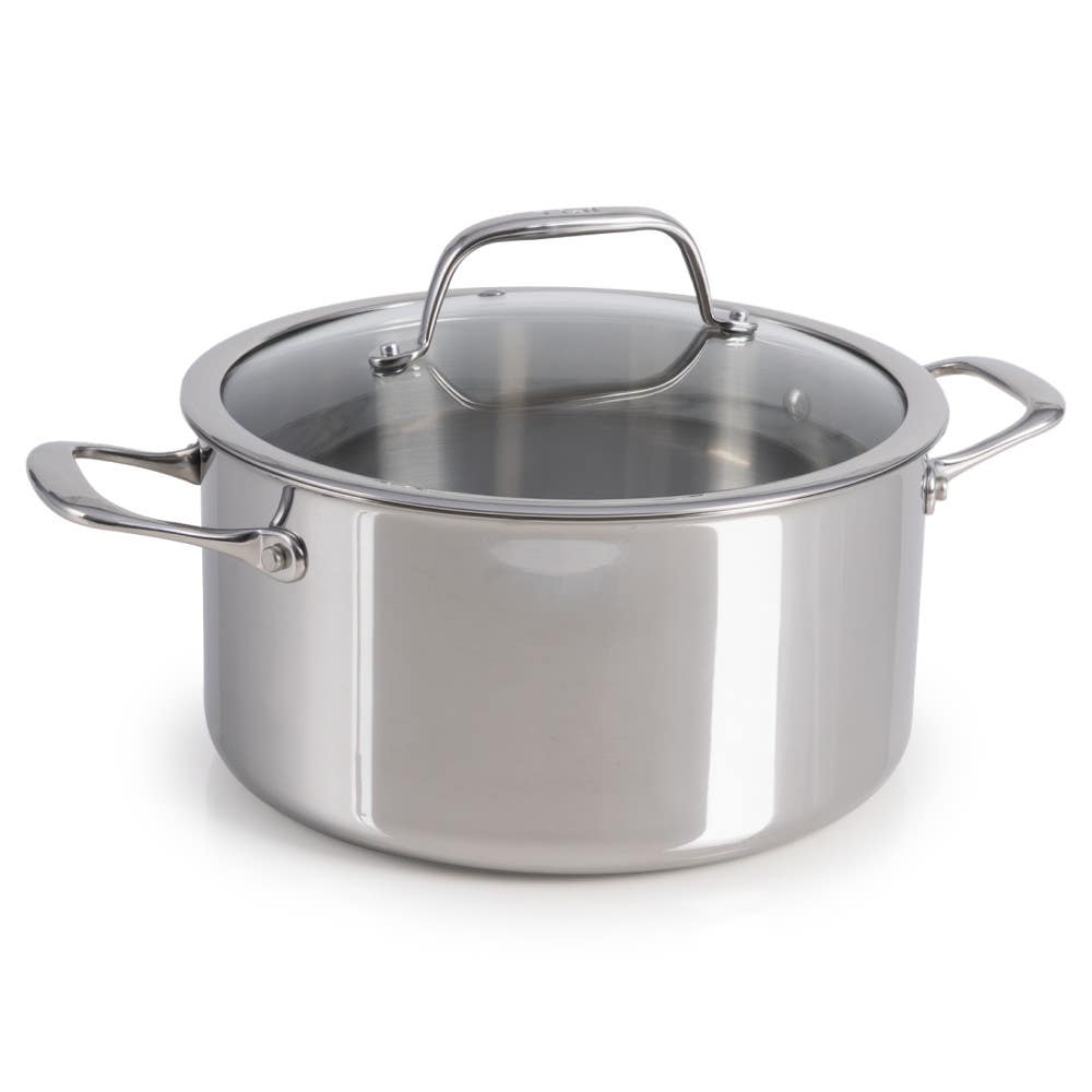 Pro Tri-Ply Stainless Steel Cookware, 6 Quart Dutch Oven with Lid, Silver
