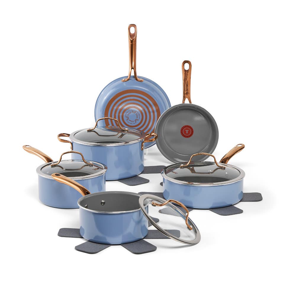 Preserve Ceramic Non-Stick, 13 Pots and Pans Cookware Set, Ocean Blue