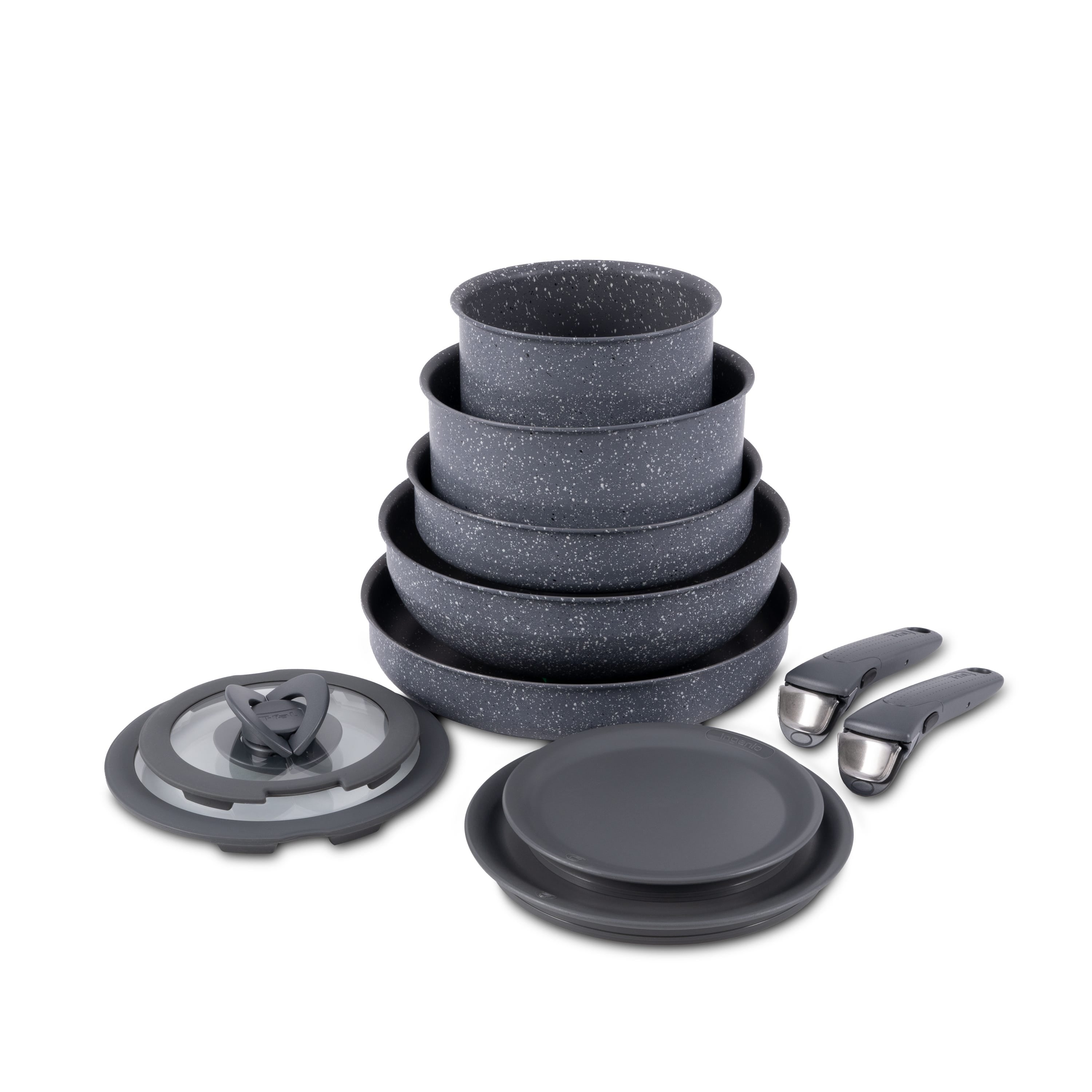 Ingenio Essentials Nonstick, 11 Piece Pots and Pans Cookware Set, Grey Granite Non-Induction