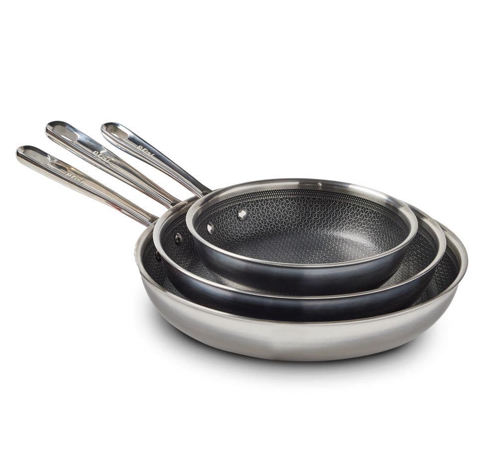 HybridMesh Stainless Steel Cookware, 3 Piece Frypan Set, 8 Inch, 10.25 Inch and 12 Inch