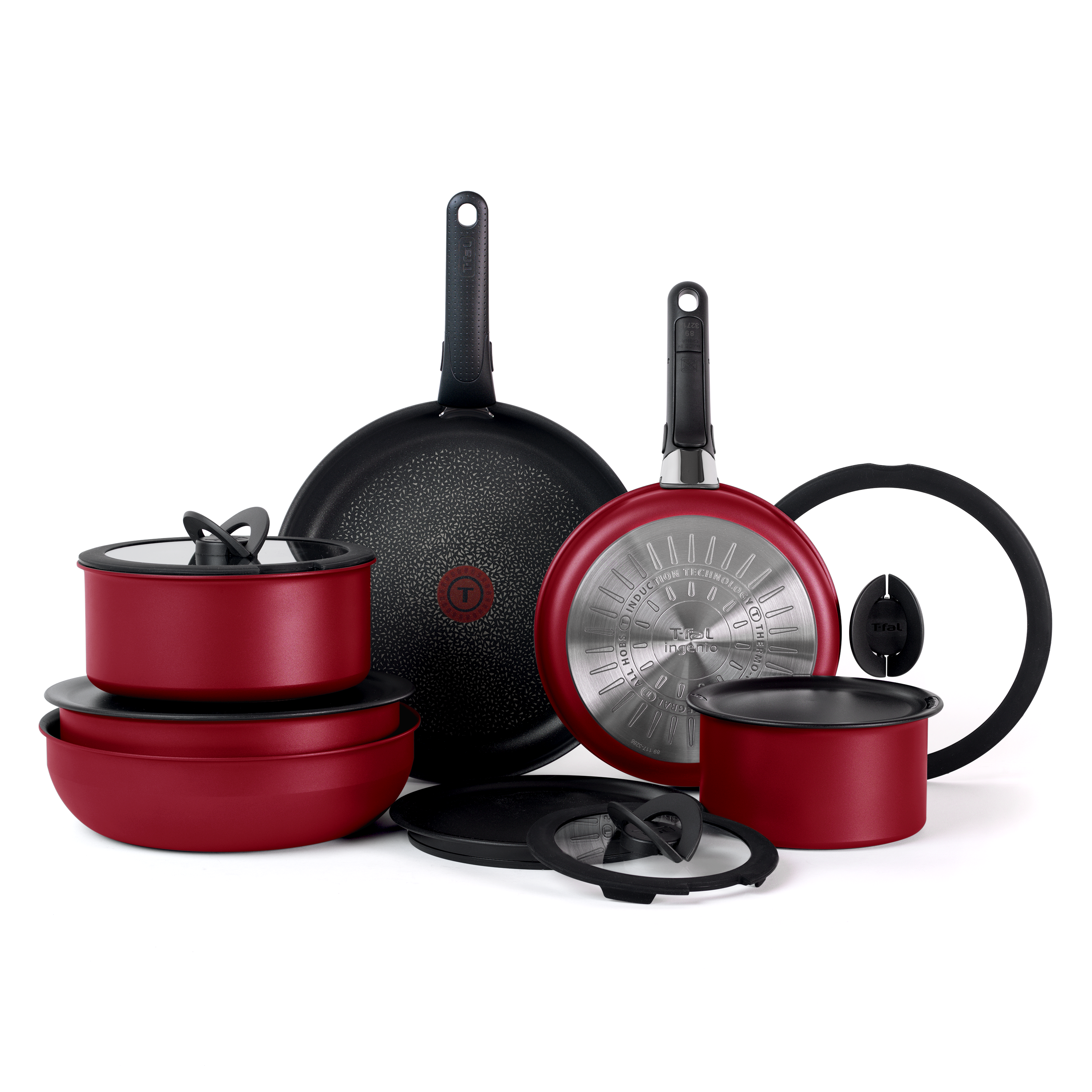Ingenio Expertise 14 Piece Nonstick Cookware Set, Cherry Red