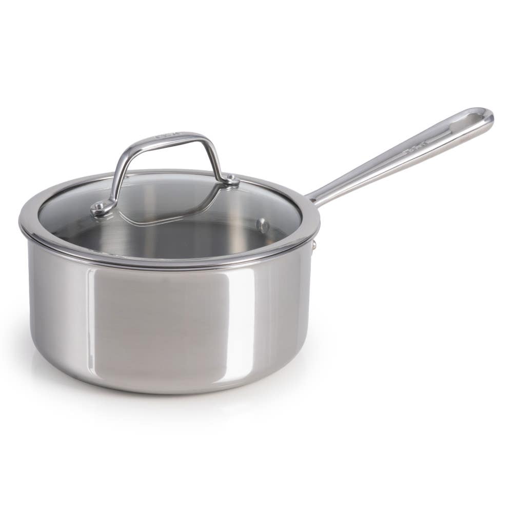 Pro Tri-Ply Stainless Steel Cookware, 2 Quart Saucepan with Lid, Silver