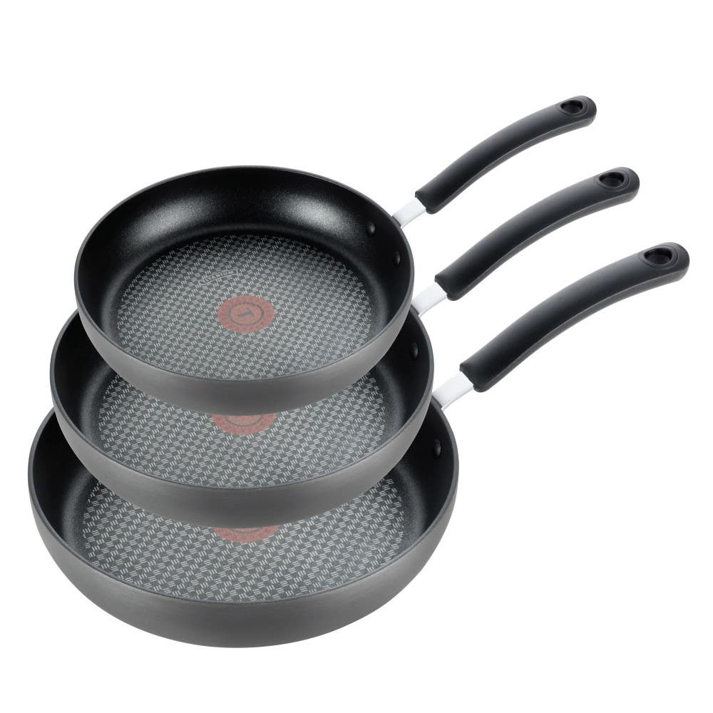 Ultimate Hard Anodized Non-Stick Cookware, 3 Piece Frypan Set, 8 inch, 10.25 inch and 12 inch, Grey