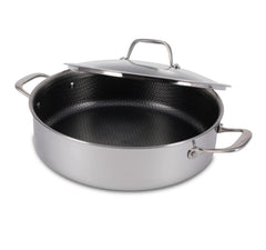 HybridMesh Stainless Steel 6 Quart Shallow Pan With Lid, with non-stick interior
