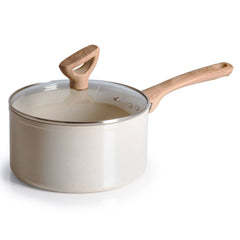 Revive Ceramic Non-Stick interior, 3 quart saucepan with lid, Beige