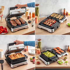 four different images showcasing diffrent foods and ways of using the OptiGrill